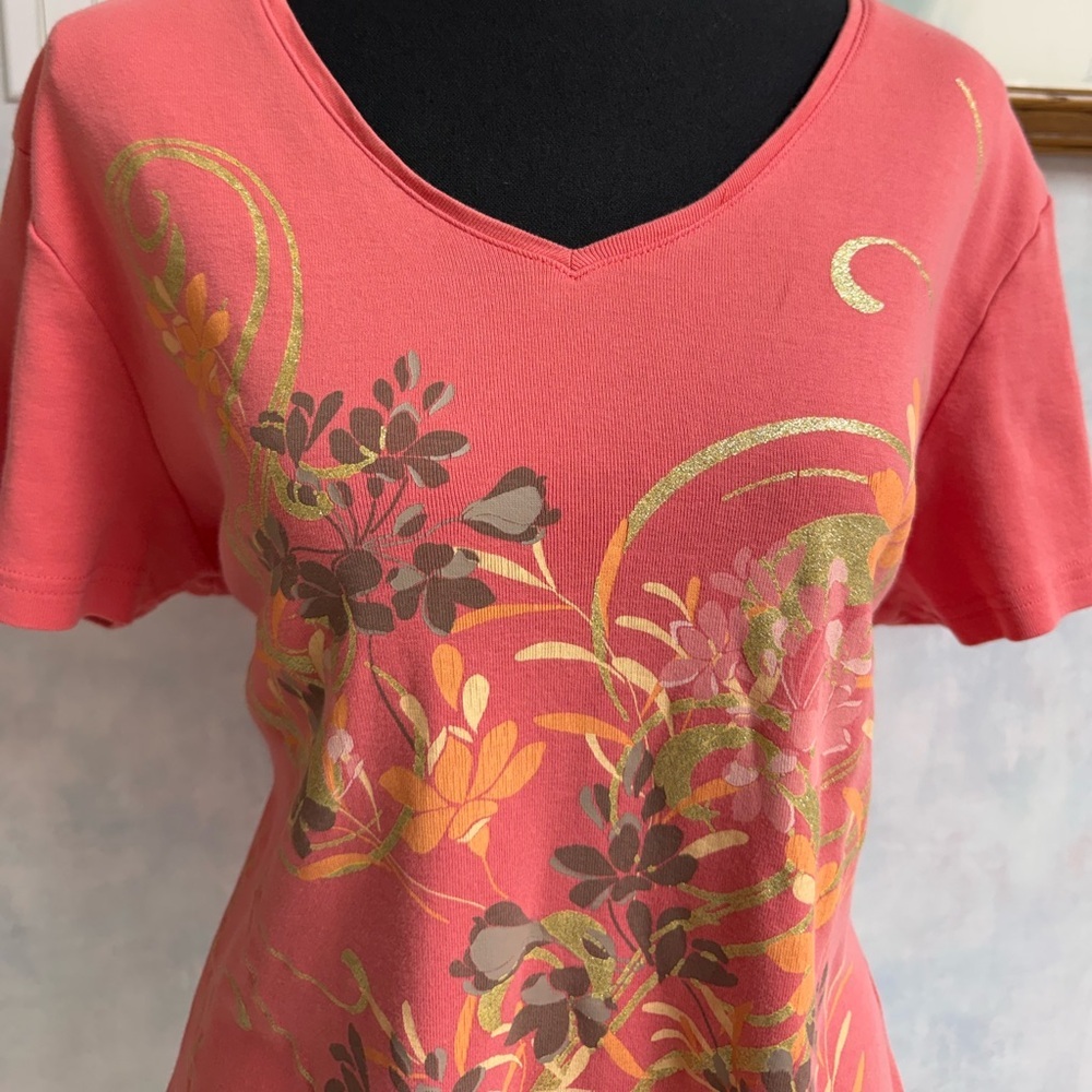 Karen Scott Coral Floral Short Sleeve Tee